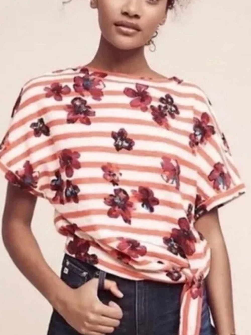 Postmark Cropped Tee Floral Tie-Hem Women's Top